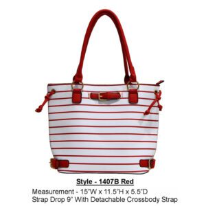 white and red striped handbag